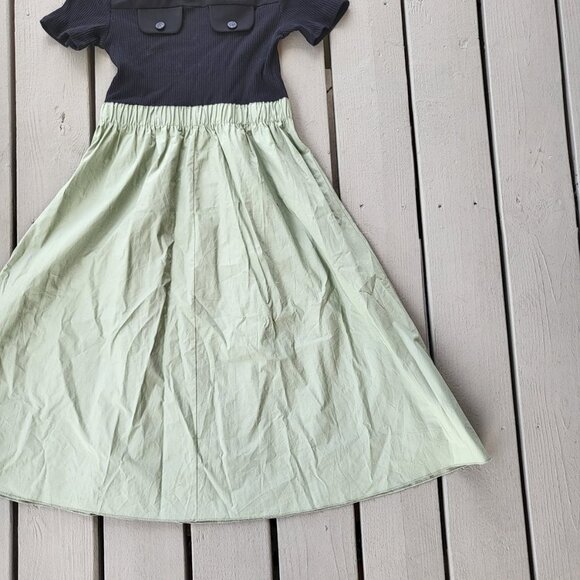 Claudie Pierlot NWT Green Black Bicolore Track Stretch-cotton Midi‎ Dress Size S - Picture 4 of 11